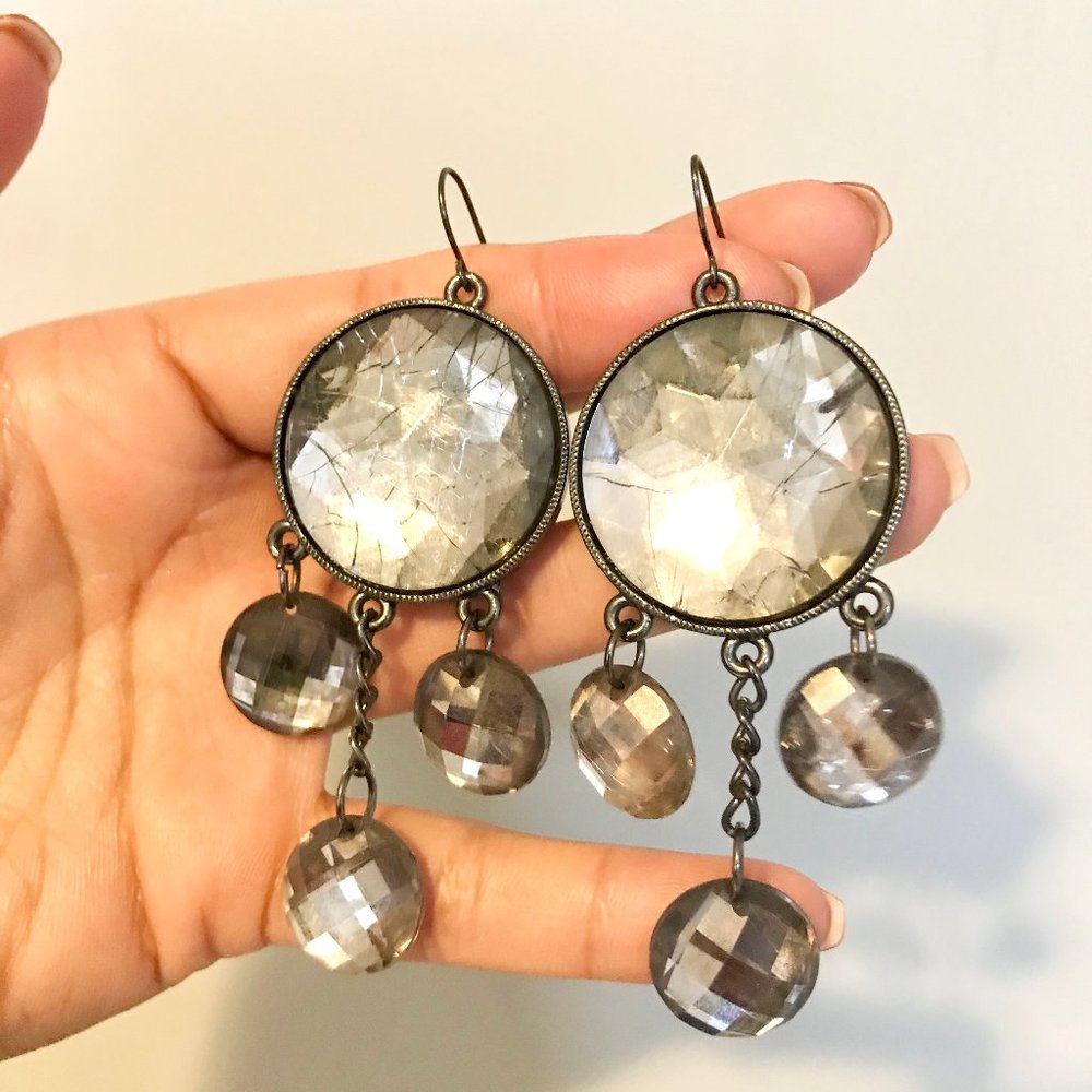 Silver Crystal Statement Drop Earrings - image 3